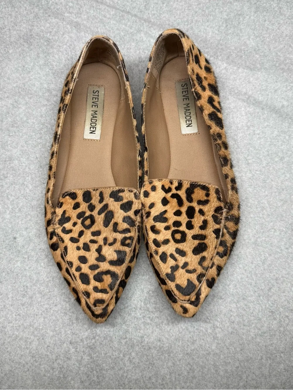 Steve Madden Leopard Print Pointed Flats - Tan & Black